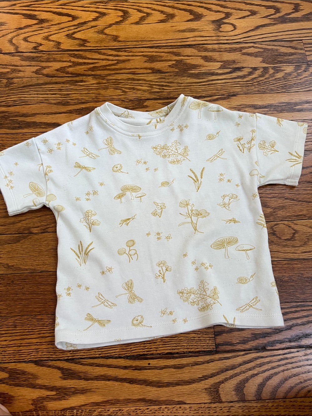 Cream Short-Sleeve Kids Tee with Gold Nature Print